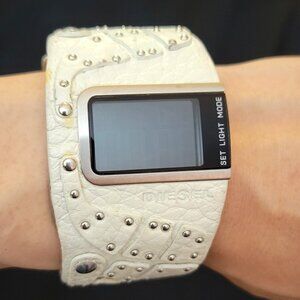 Diesel White Leather Digital Watch Bracelet